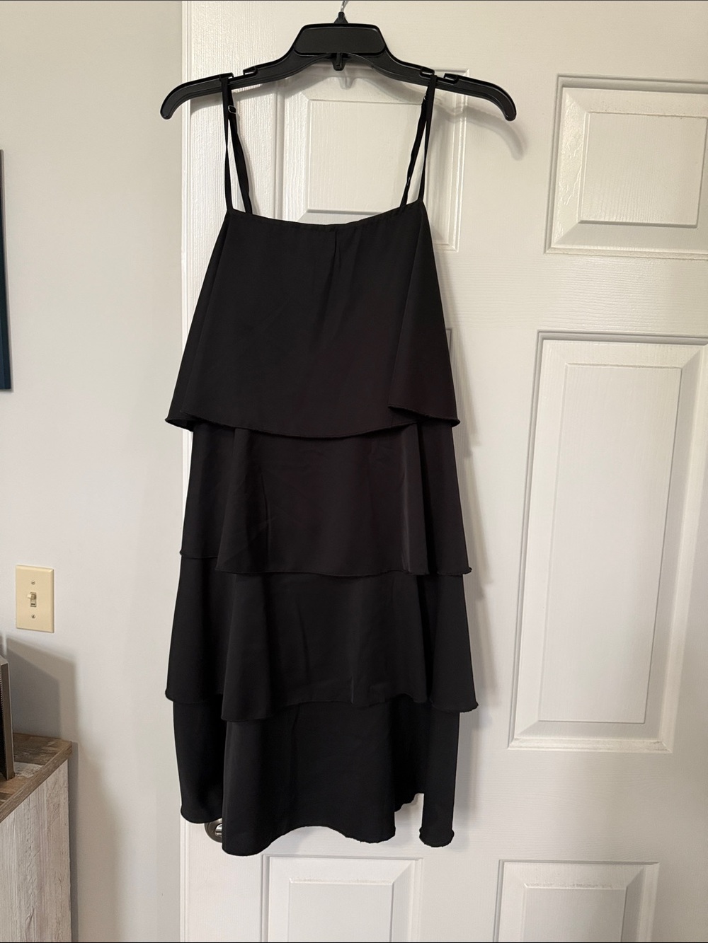 Black Tiered Spaghetti-Strap Dress - Classic Layered Style